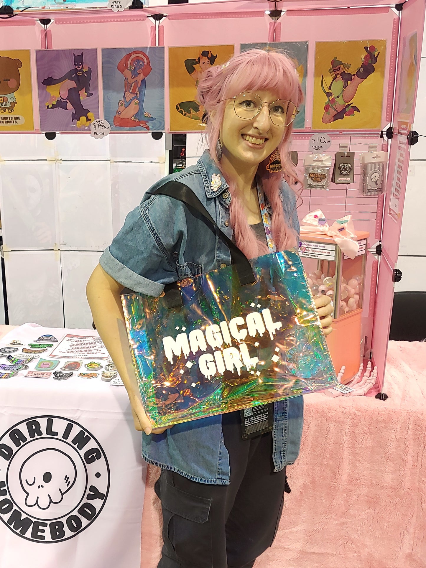 Magical Girl Holographic Tote Bag. Large Rainbow Waterproof Bag.