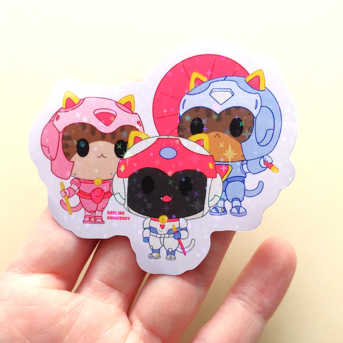 Samurai Apartment Cats 2023 Limited Edition Sticker. Holographic Sparkle Overlay.