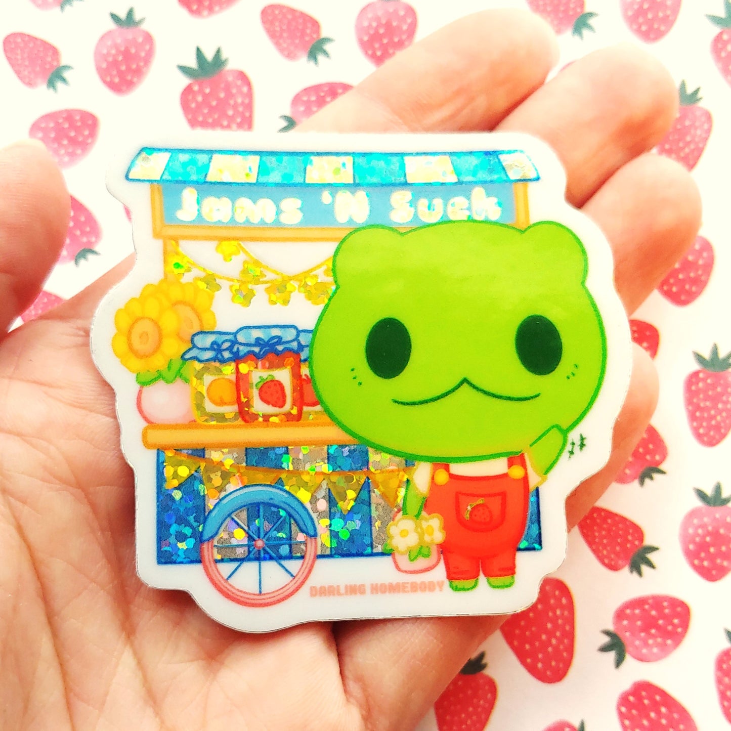 Jams 'n Such Frog 2022 Limited Edition Sticker. Shiny Holographic Glitter Effect.