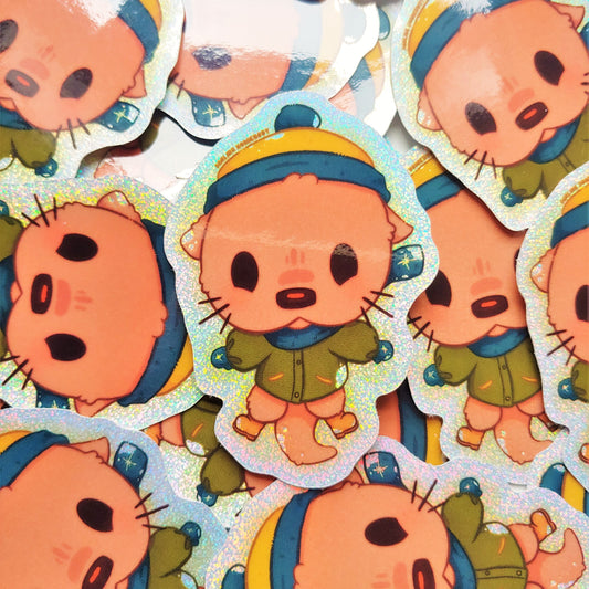 Winter Otter 2022 Limited Edition Sticker. Glitter Sparkle Effect. Holo Sparkle Sticker.