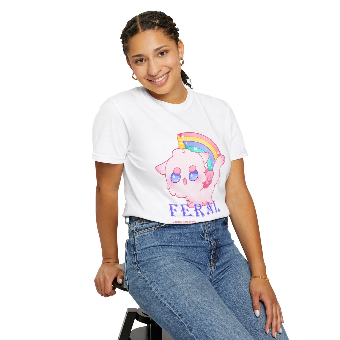 Rainbow Feral Cat Unicorn T-shirt.