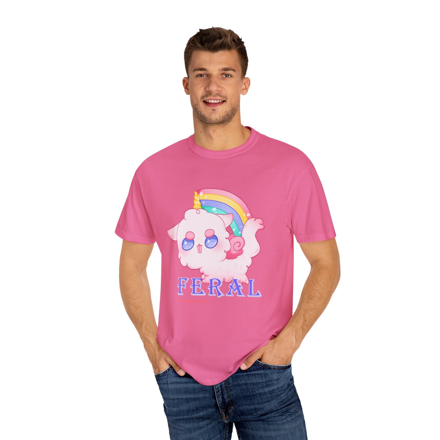 Rainbow Feral Cat Unicorn T-shirt.