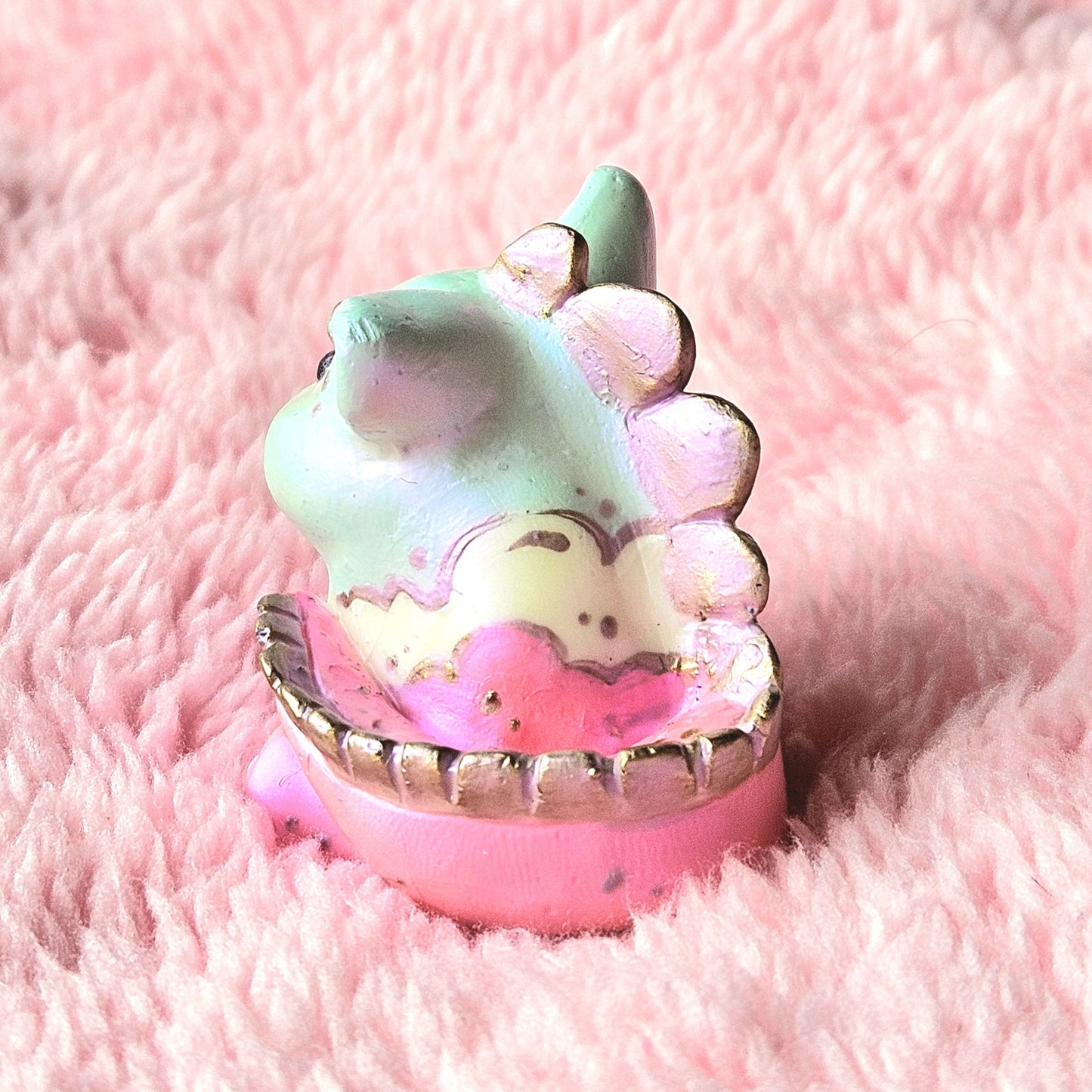 Pearl Candy Cloud Dinocat Mini Figure. Handmade.