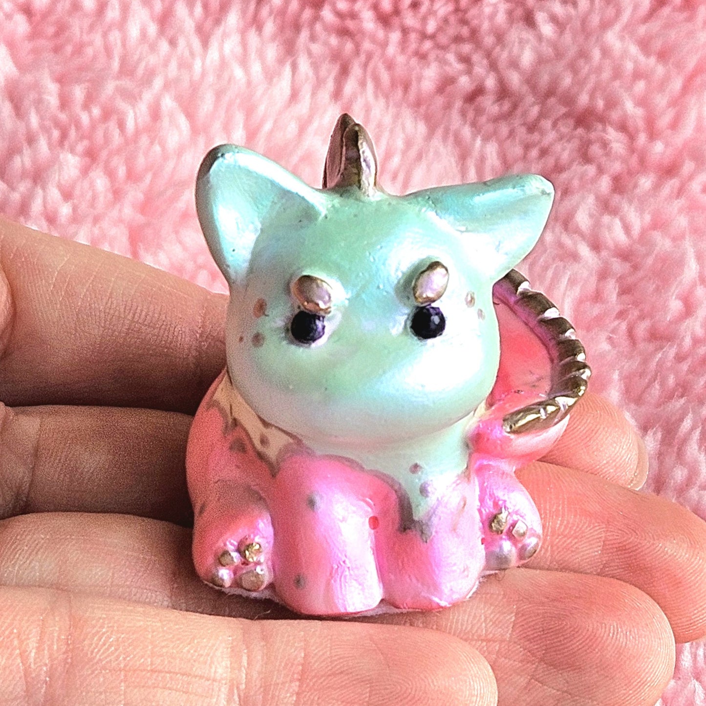 Pearl Candy Cloud Dinocat Mini Figure. Handmade.