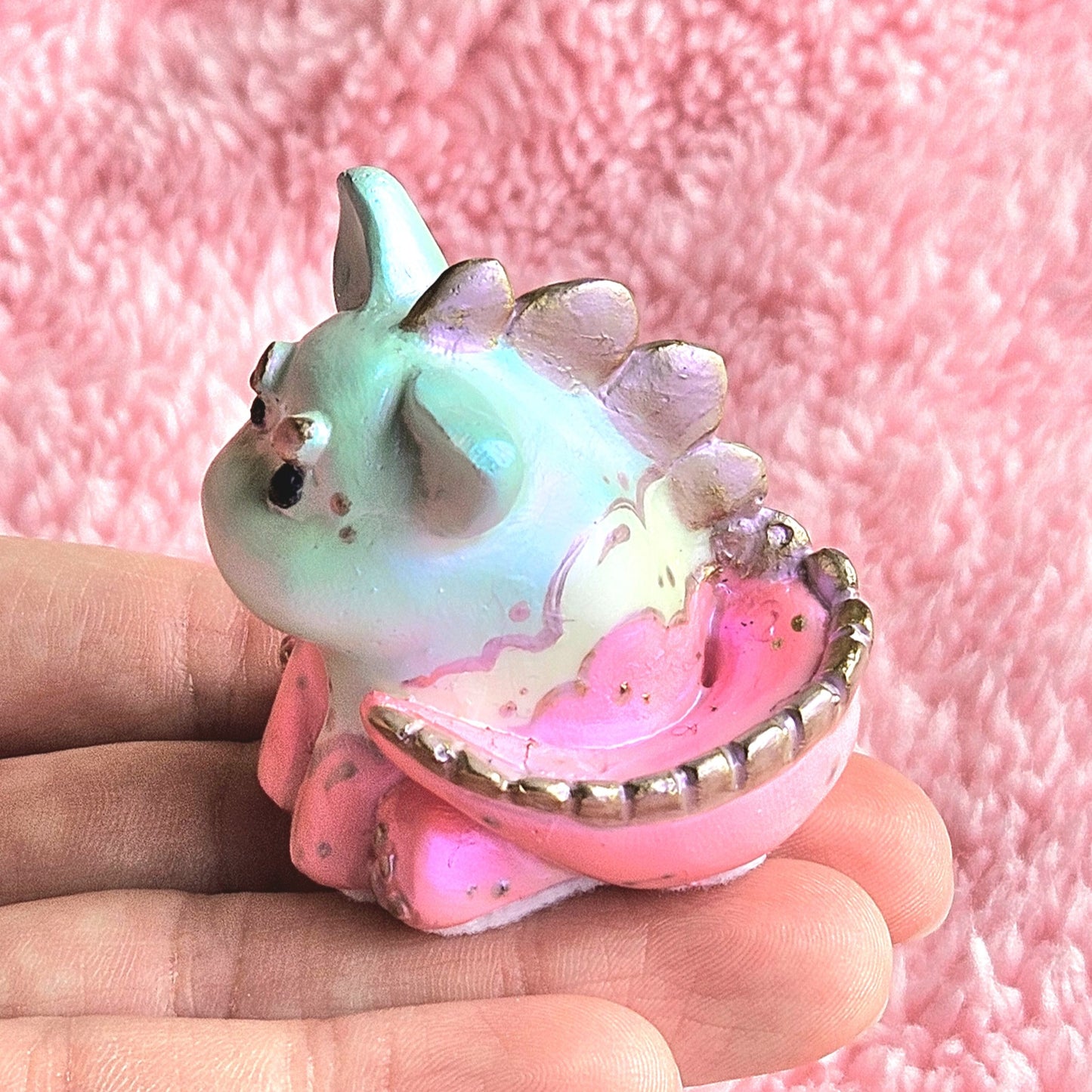 Pearl Candy Cloud Dinocat Mini Figure. Handmade.