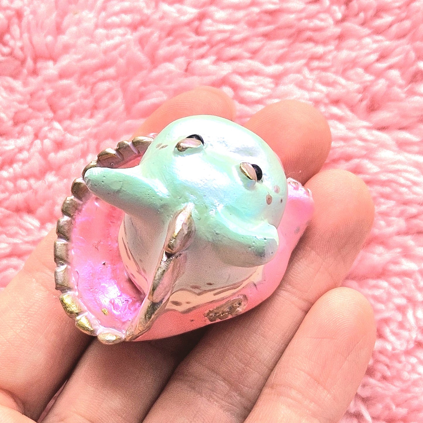 Pearl Candy Cloud Dinocat Mini Figure. Handmade.
