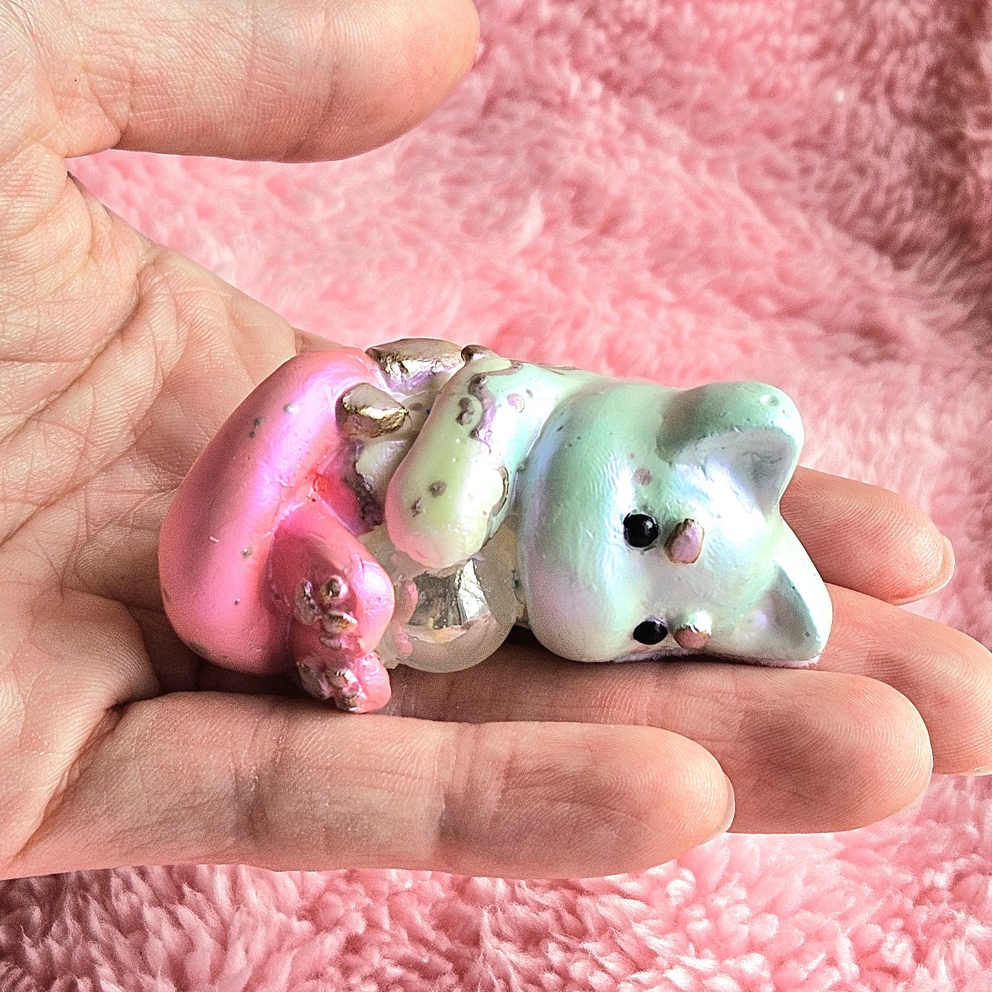 Pearl Candy Cloud Mercat Figure. Handmade Resin Art Toy.