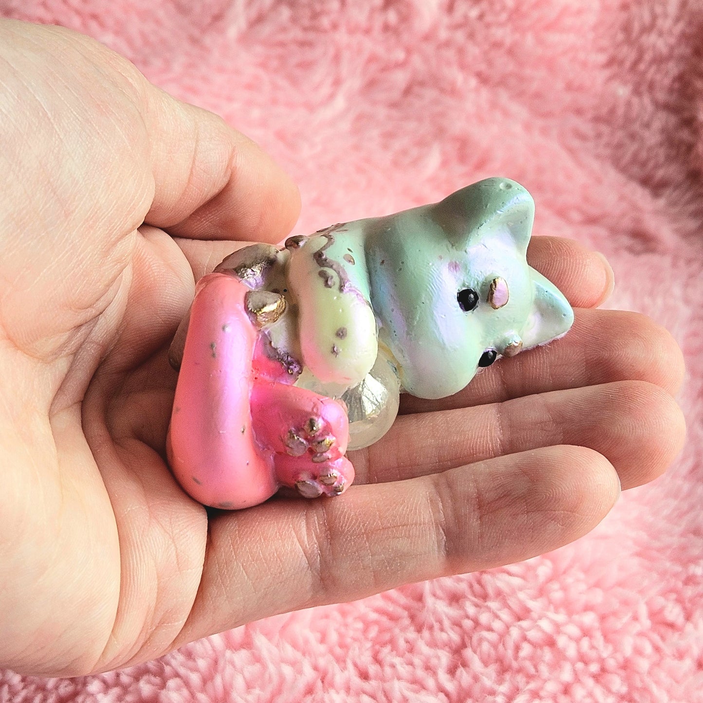Pearl Candy Cloud Mercat Figure. Handmade Resin Art Toy.