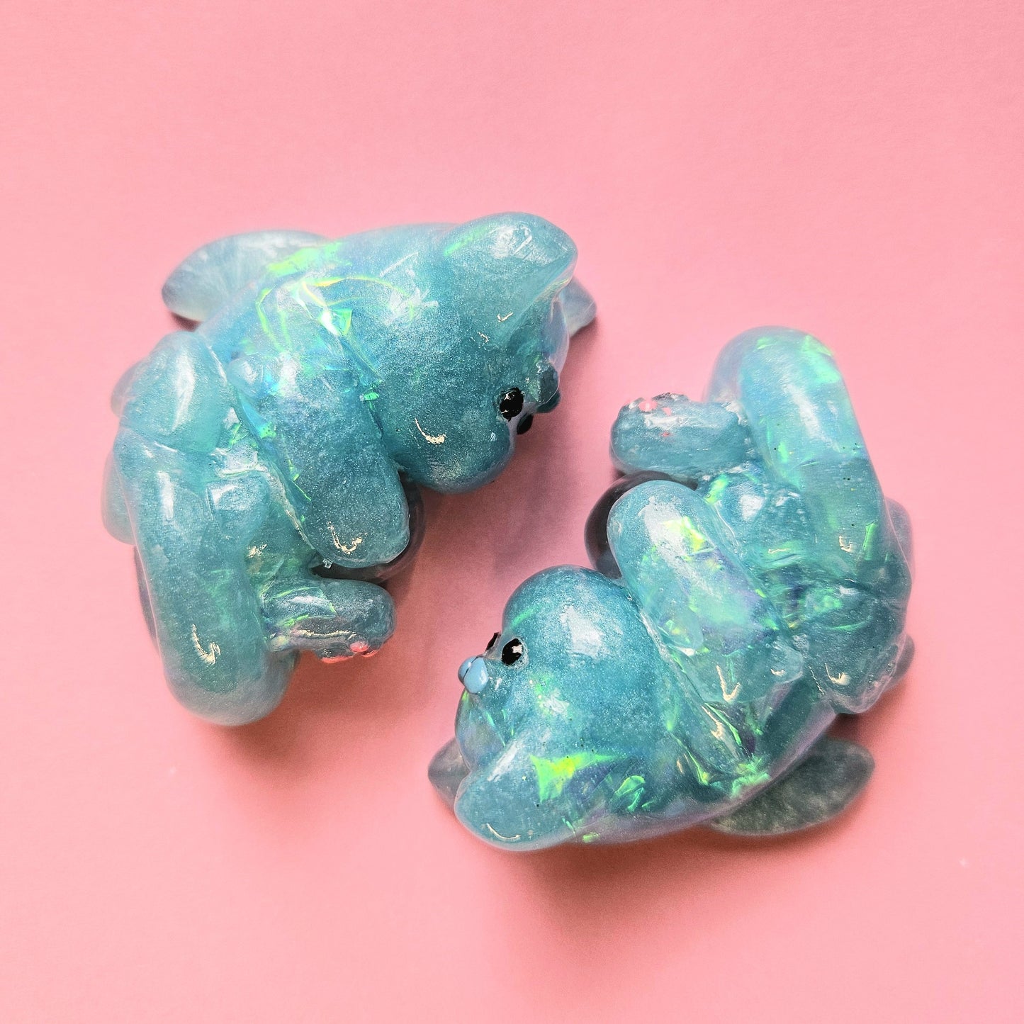 Glacier Mercat Mini Figure. Handmade. Iridescent Blue.