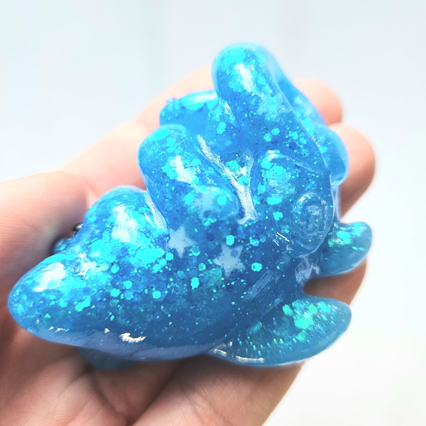 Glow Blue Glitter Mercat Mini Figure. Handmade. Glows in The Dark.