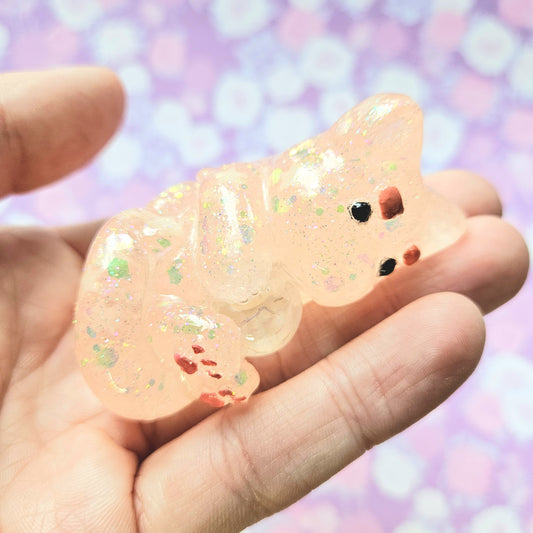 Peach Glitter Clear Mercat Mini Figure. Handmade.