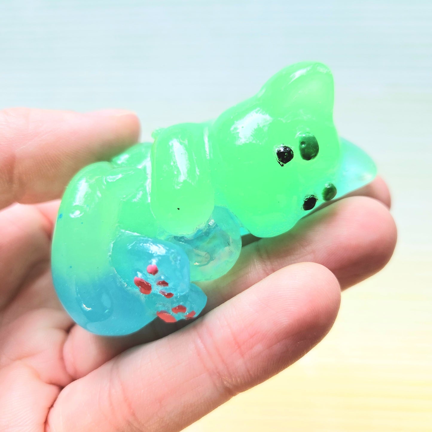 Glow Blue/Green Translucent Mercat Mini Figure. Handmade. Glows in The Dark.