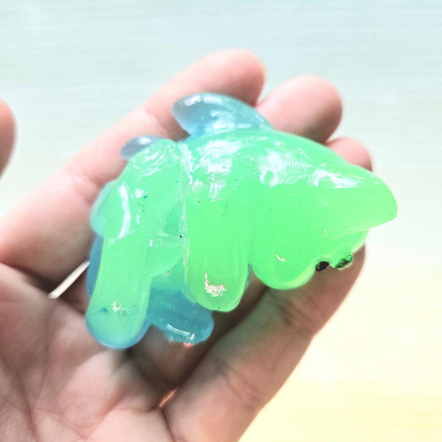 Glow Blue/Green Translucent Mercat Mini Figure. Handmade. Glows in The Dark.