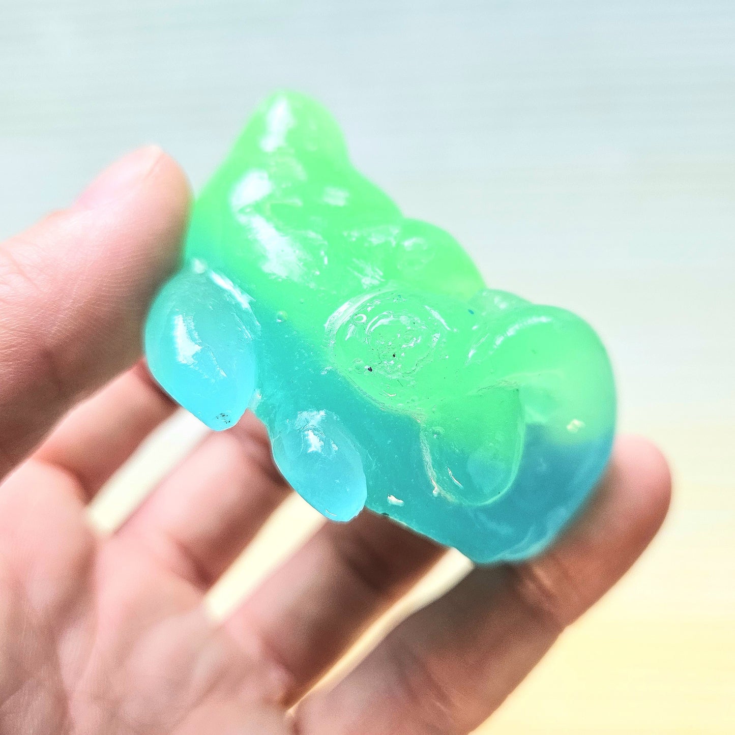 Glow Blue/Green Translucent Mercat Mini Figure. Handmade. Glows in The Dark.