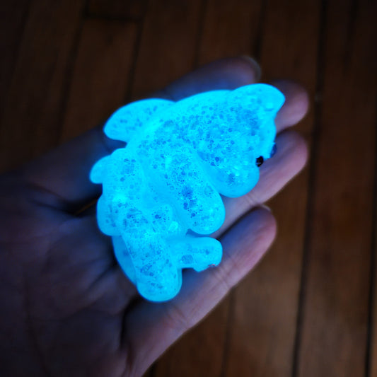 Glow Blue Glitter Mercat Mini Figure. Handmade. Glows in The Dark.