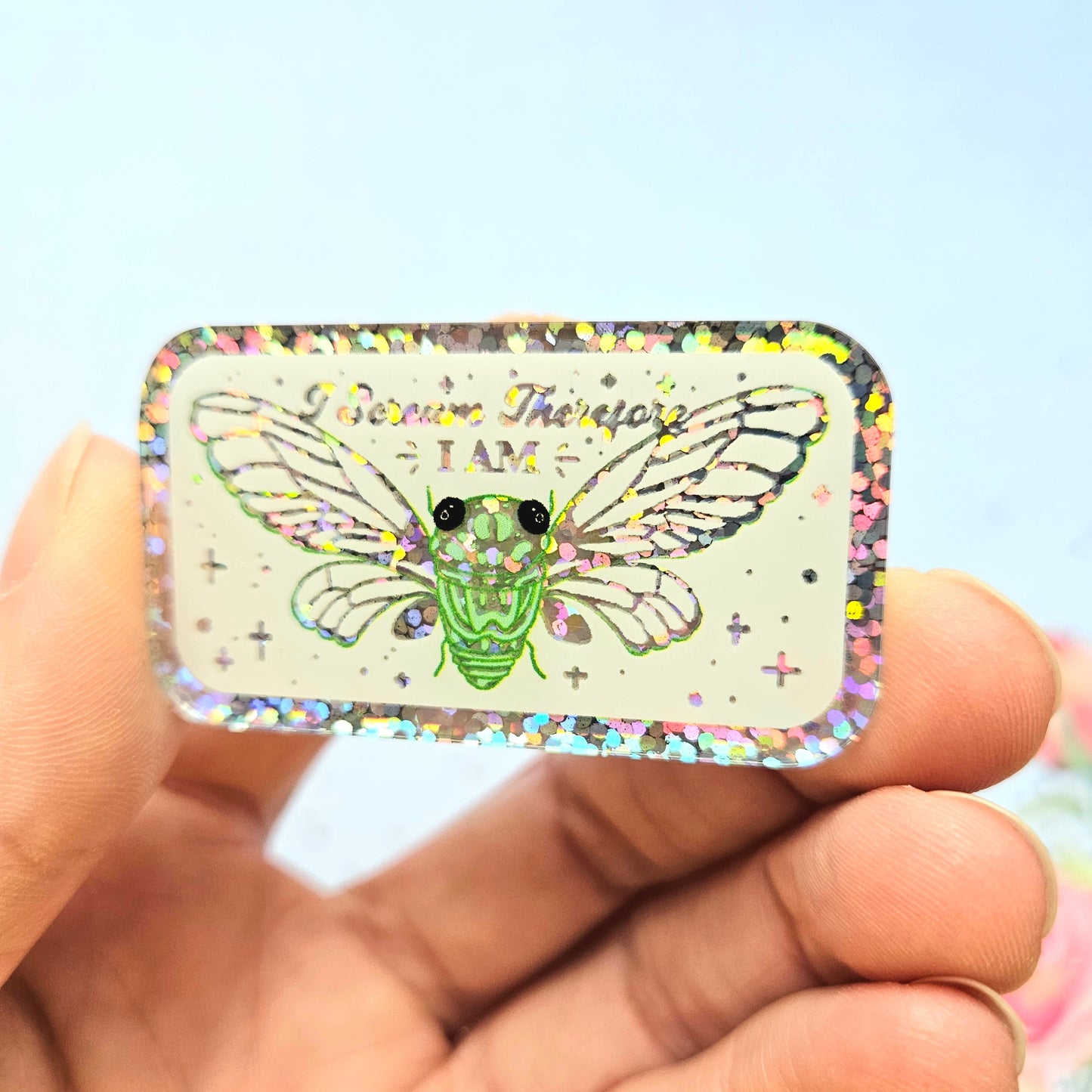 Cicada Pin. Sparkle Acrylic Pin.