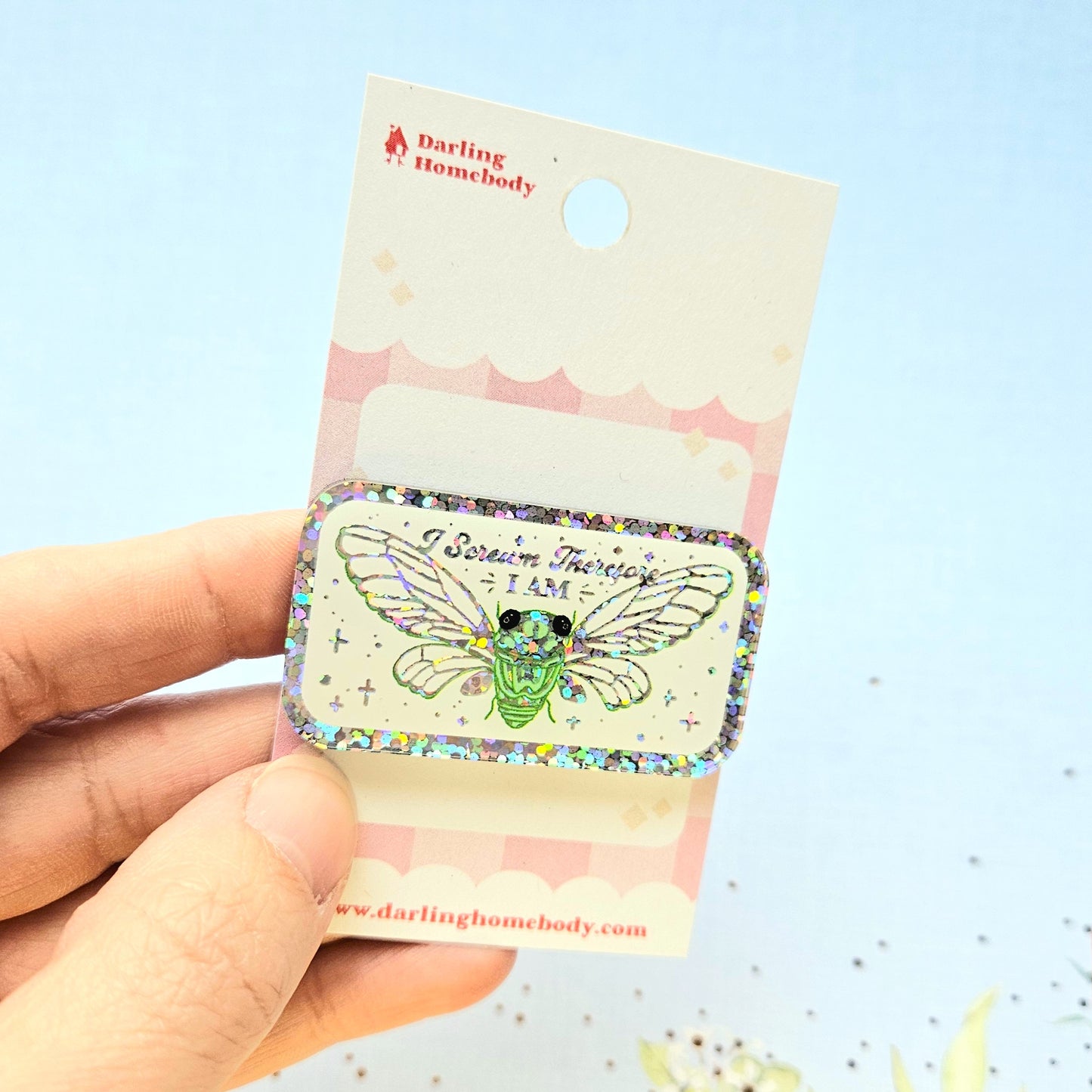 Cicada Pin. Sparkle Acrylic Pin.