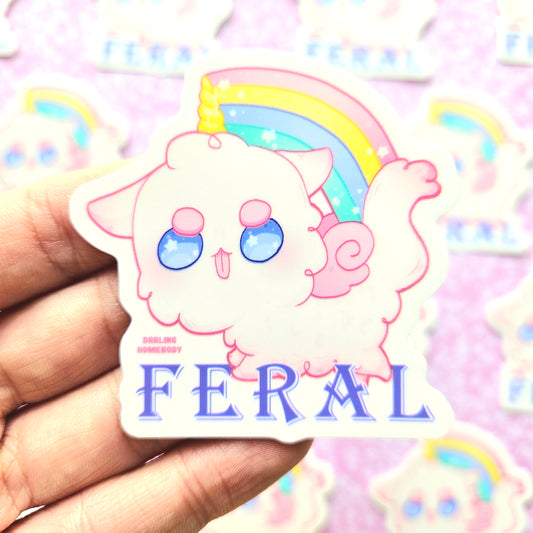 Feral Cat Unicorn Sticker.