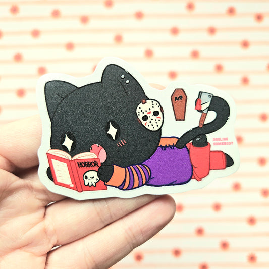 Cat Reading Horror 2025 Limited Edition Sticker. Raised Texture Effect.