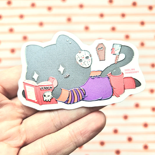 Cat Reading Horror 2025 Limited Edition Sticker. Raised Texture Effect.