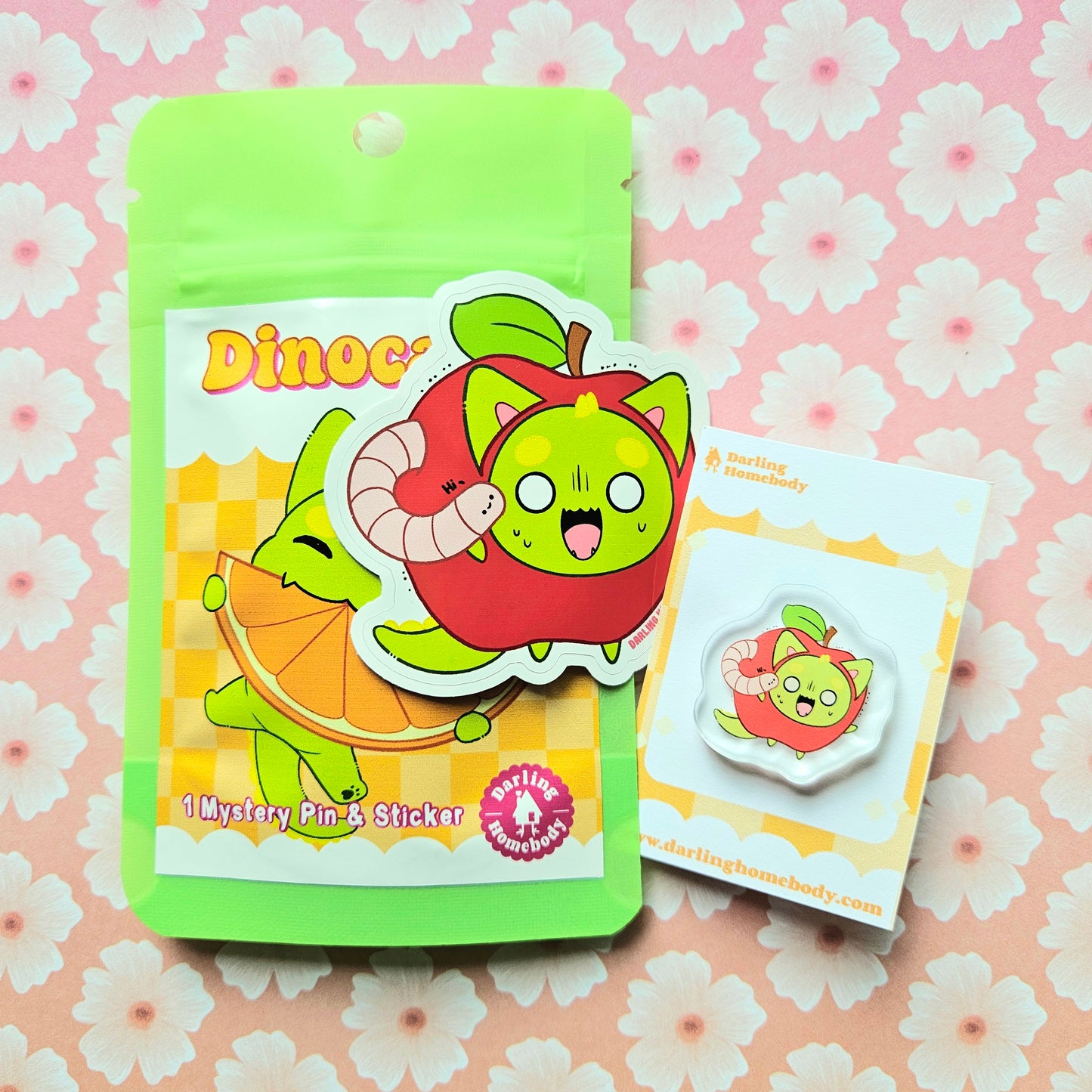Dinocat Fruit Pin and Sticker Set