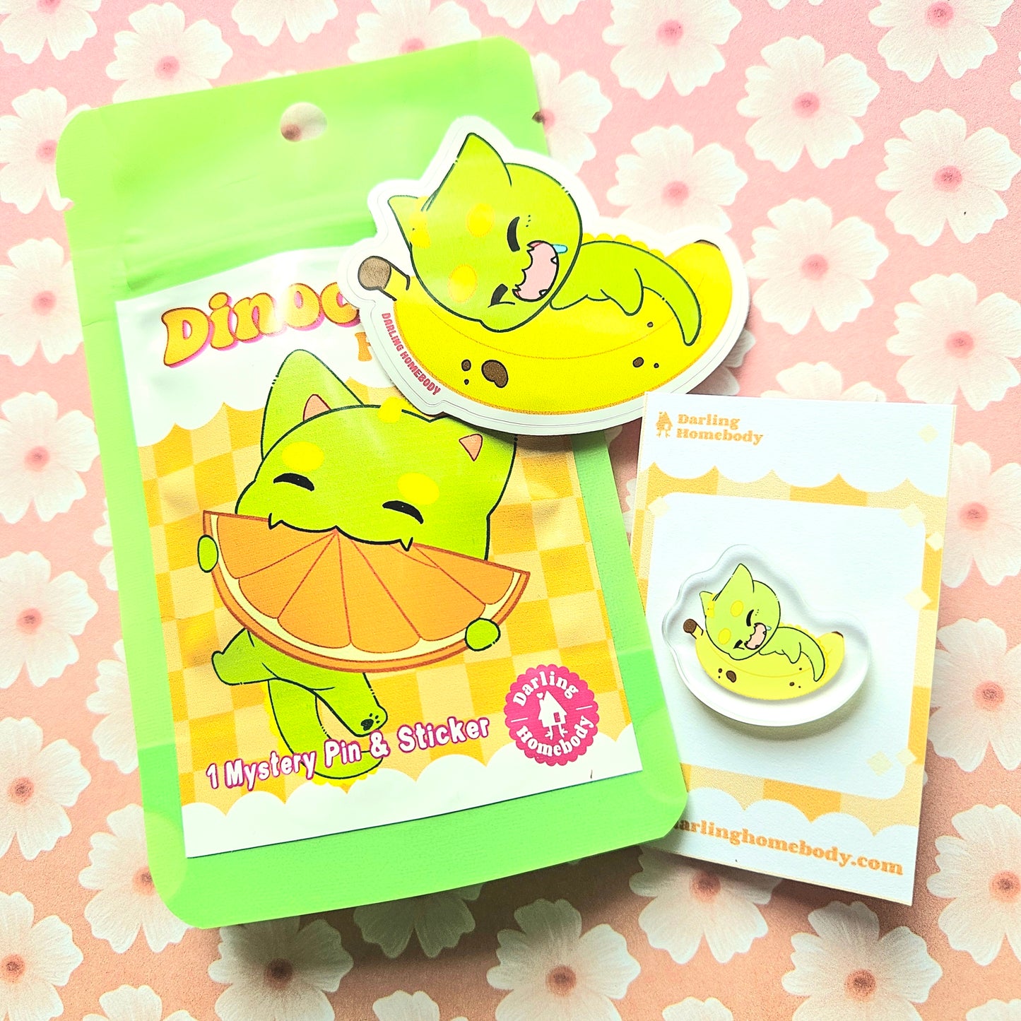 Dinocat Fruit Pin and Sticker Set