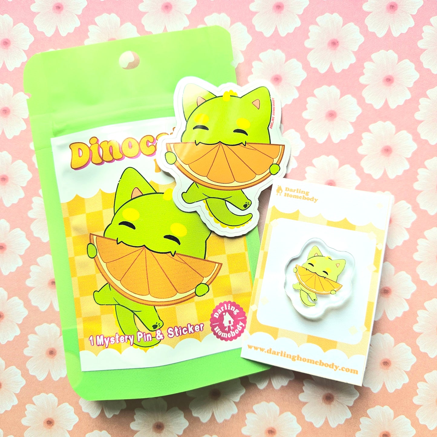 Dinocat Fruit Pin and Sticker Set