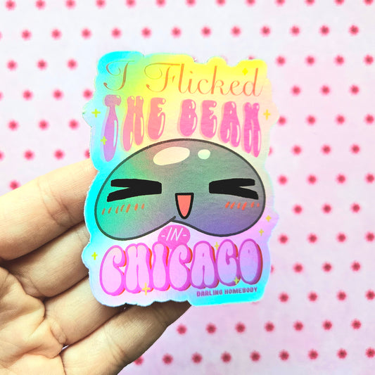 Chicago Bean Sticker. Holographic Vinyl Sticker. Funny Weatherproof Decal.