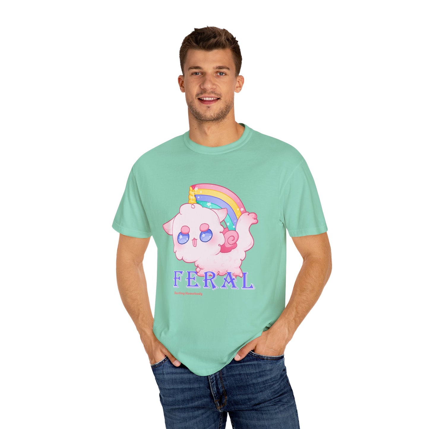 Rainbow Feral Cat Unicorn T-shirt.