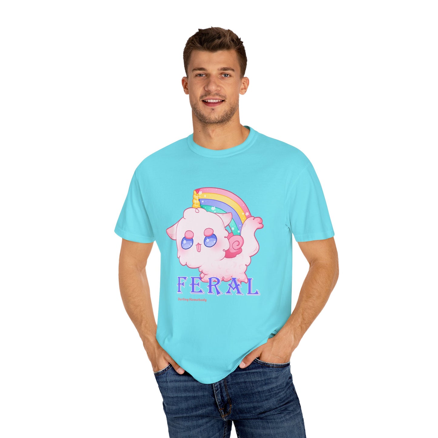 Rainbow Feral Cat Unicorn T-shirt.