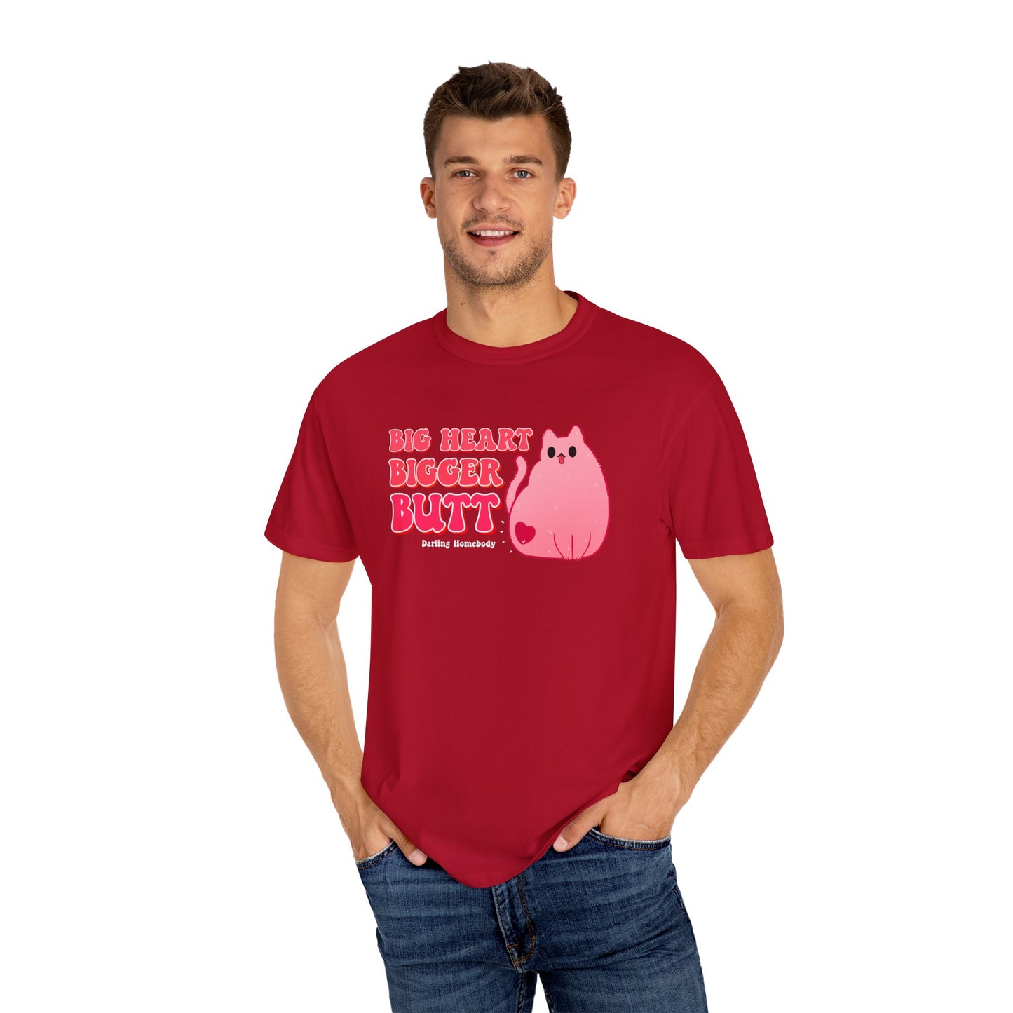 Big Heart Bigger Butt T-shirt. Funny Pink Cat Shirt.