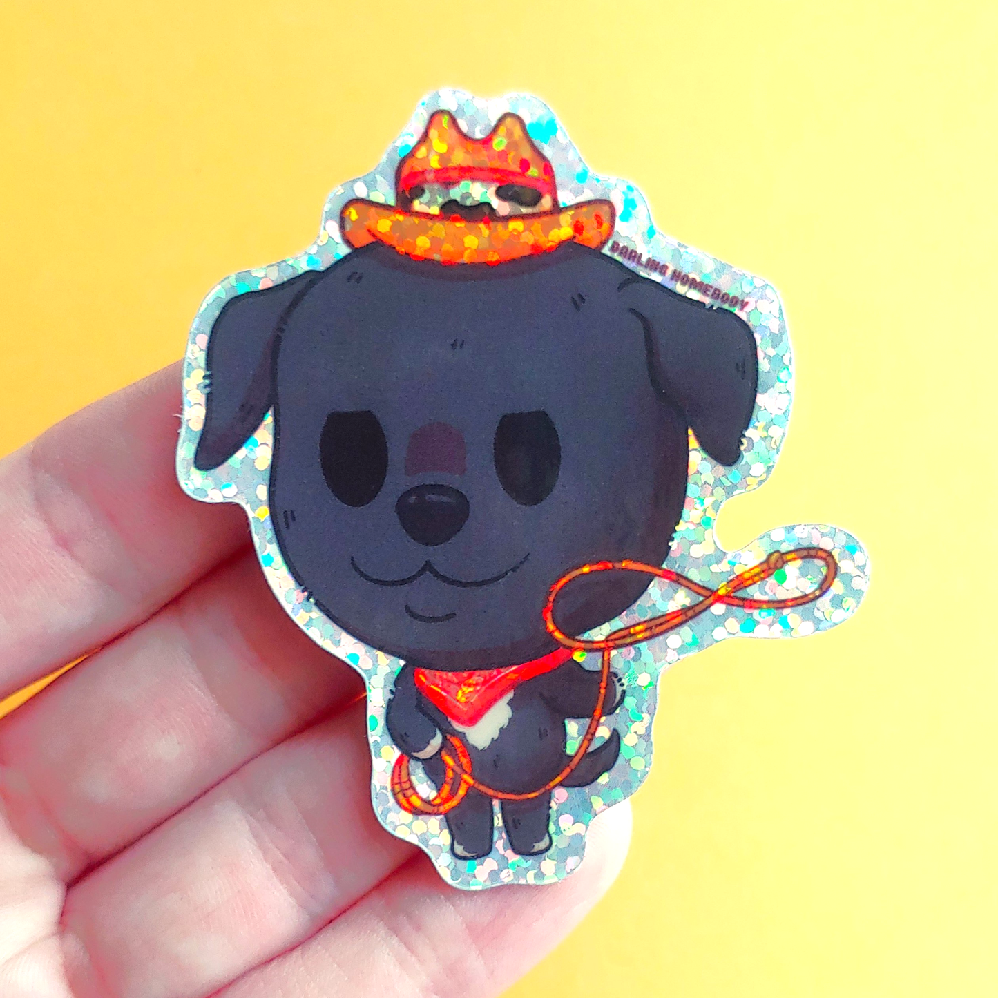 DJ the Cowdog 2022 Limited Edition Sticker. Shiny Holographic Glitter Effect.
