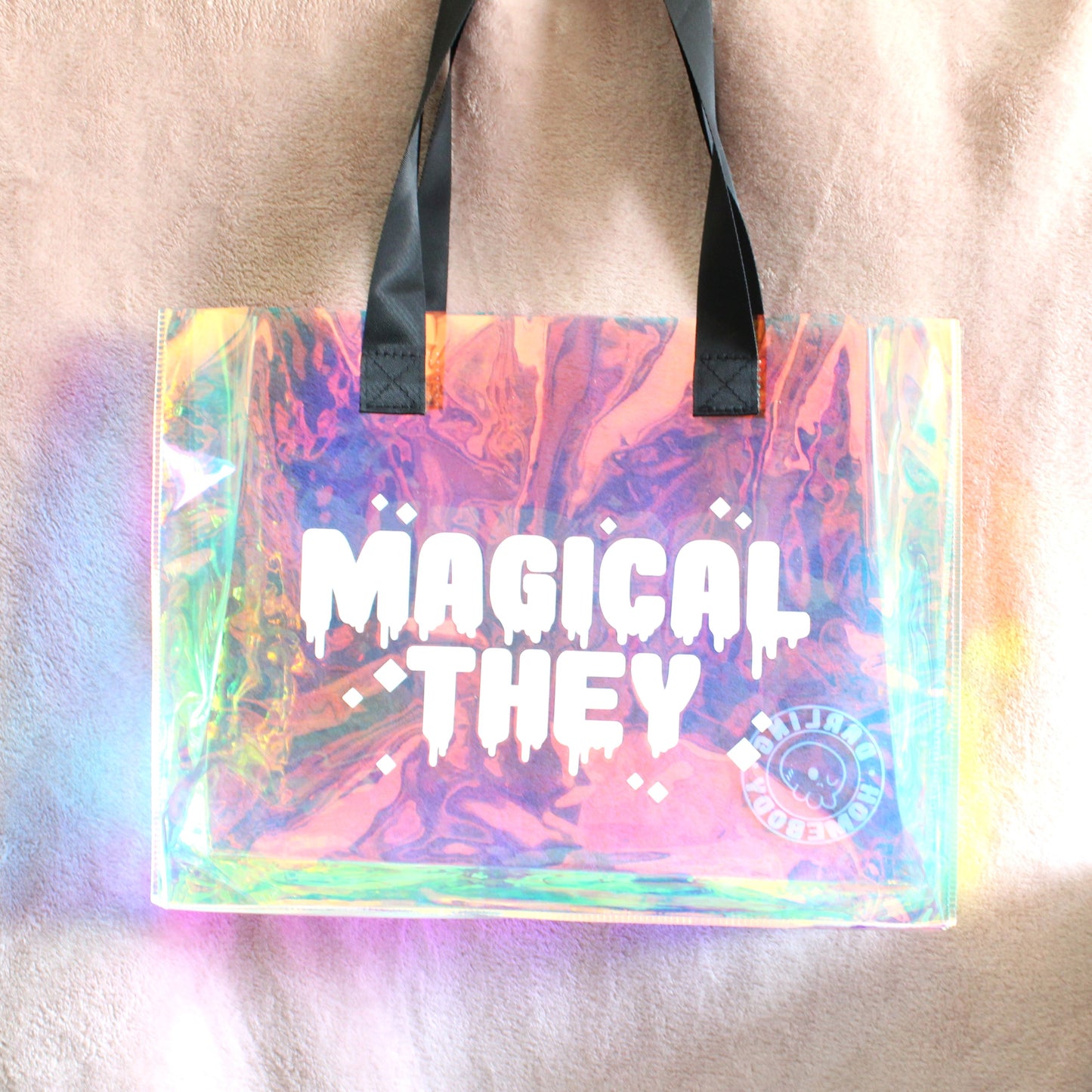 Magical They Holographic Tote Bag. Large Clear Rainbow Waterproof Bag.