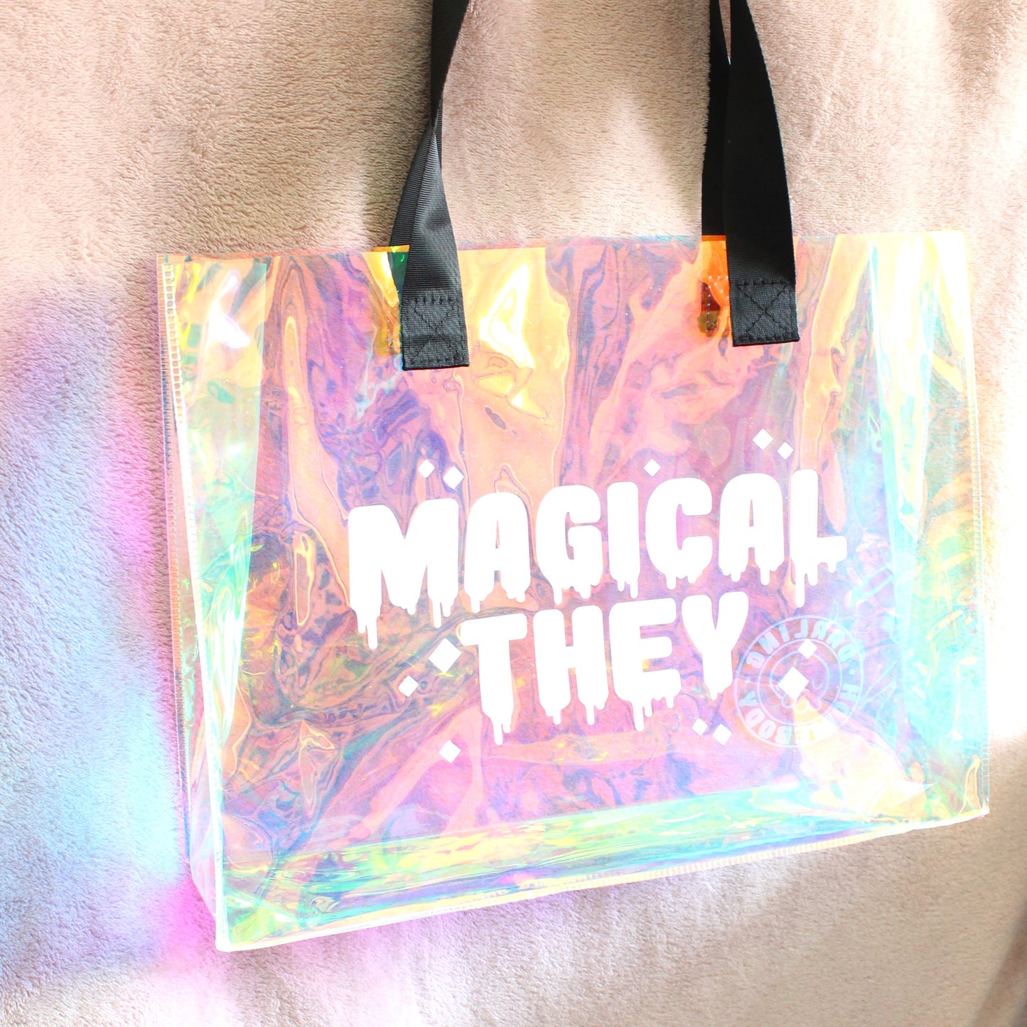 Magical They Holographic Tote Bag. Large Clear Rainbow Waterproof Bag.