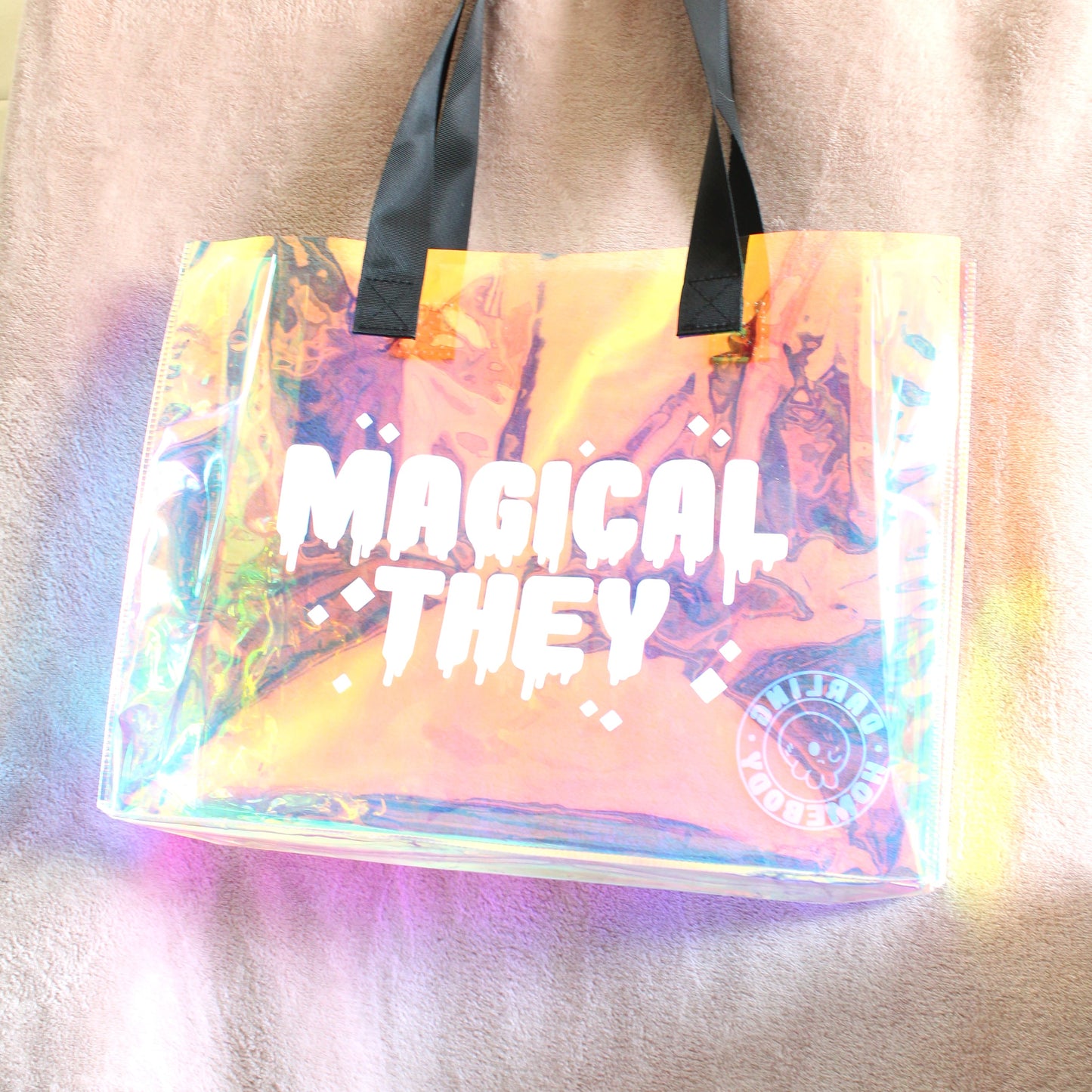 Magical They Holographic Tote Bag. Large Clear Rainbow Waterproof Bag.