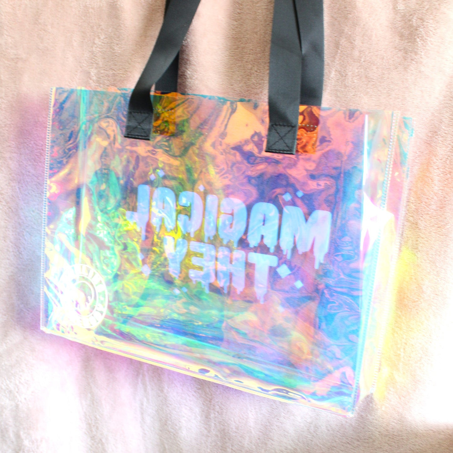 Magical They Holographic Tote Bag. Large Clear Rainbow Waterproof Bag.