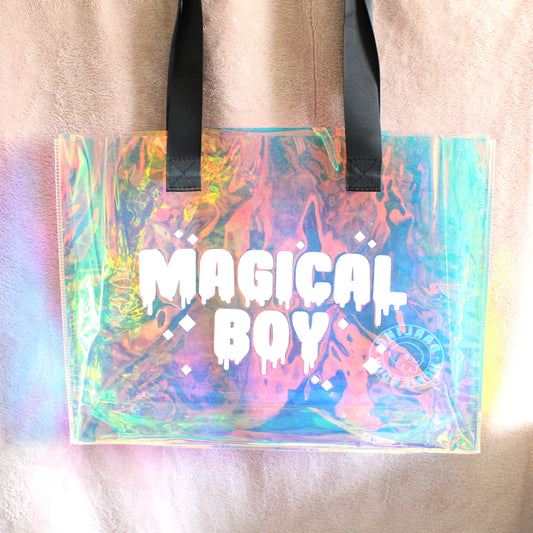 Magical Boy Holographic Tote Bag. Large Clear Rainbow Waterproof Bag.