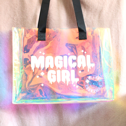 Magical Girl Holographic Tote Bag. Large Clear Rainbow Waterproof Bag.