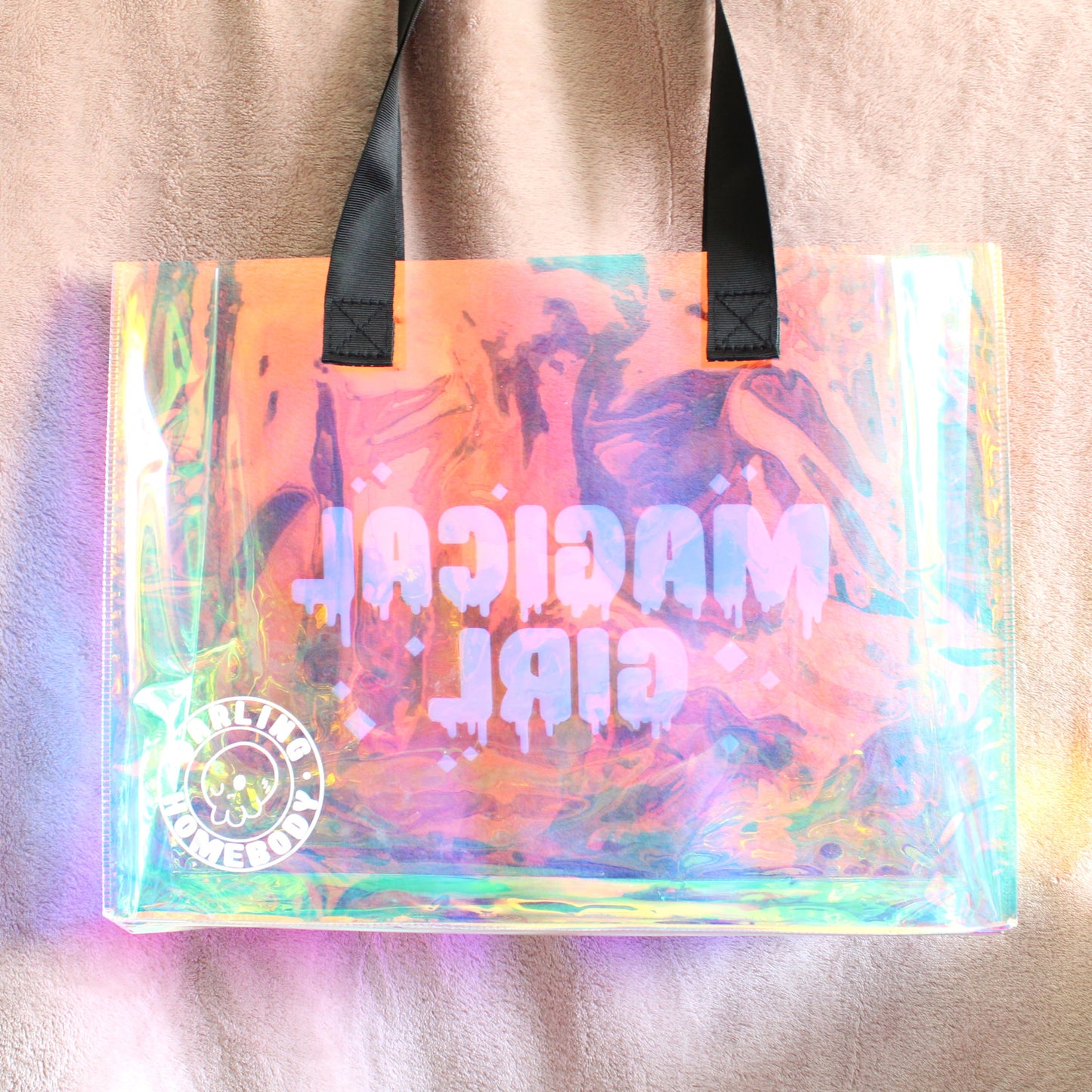 Magical Girl Holographic Tote Bag. Large Clear Rainbow Waterproof Bag.