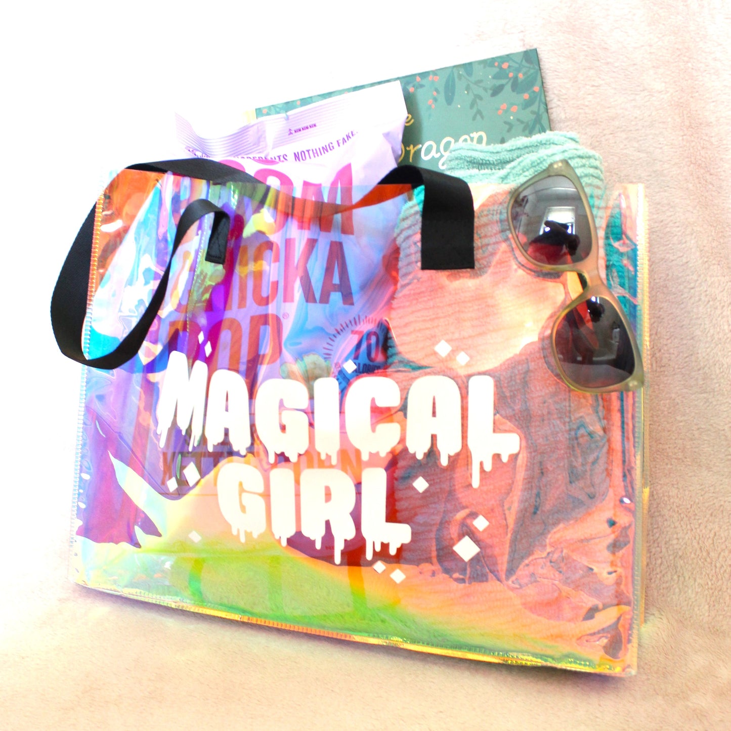 Magical Girl Holographic Tote Bag. Large Rainbow Waterproof Bag.