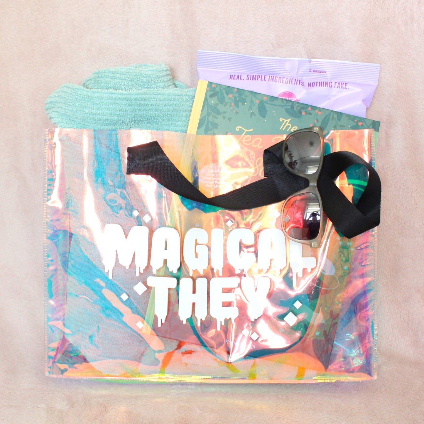 Magical They Holographic Tote Bag. Large Clear Rainbow Waterproof Bag.
