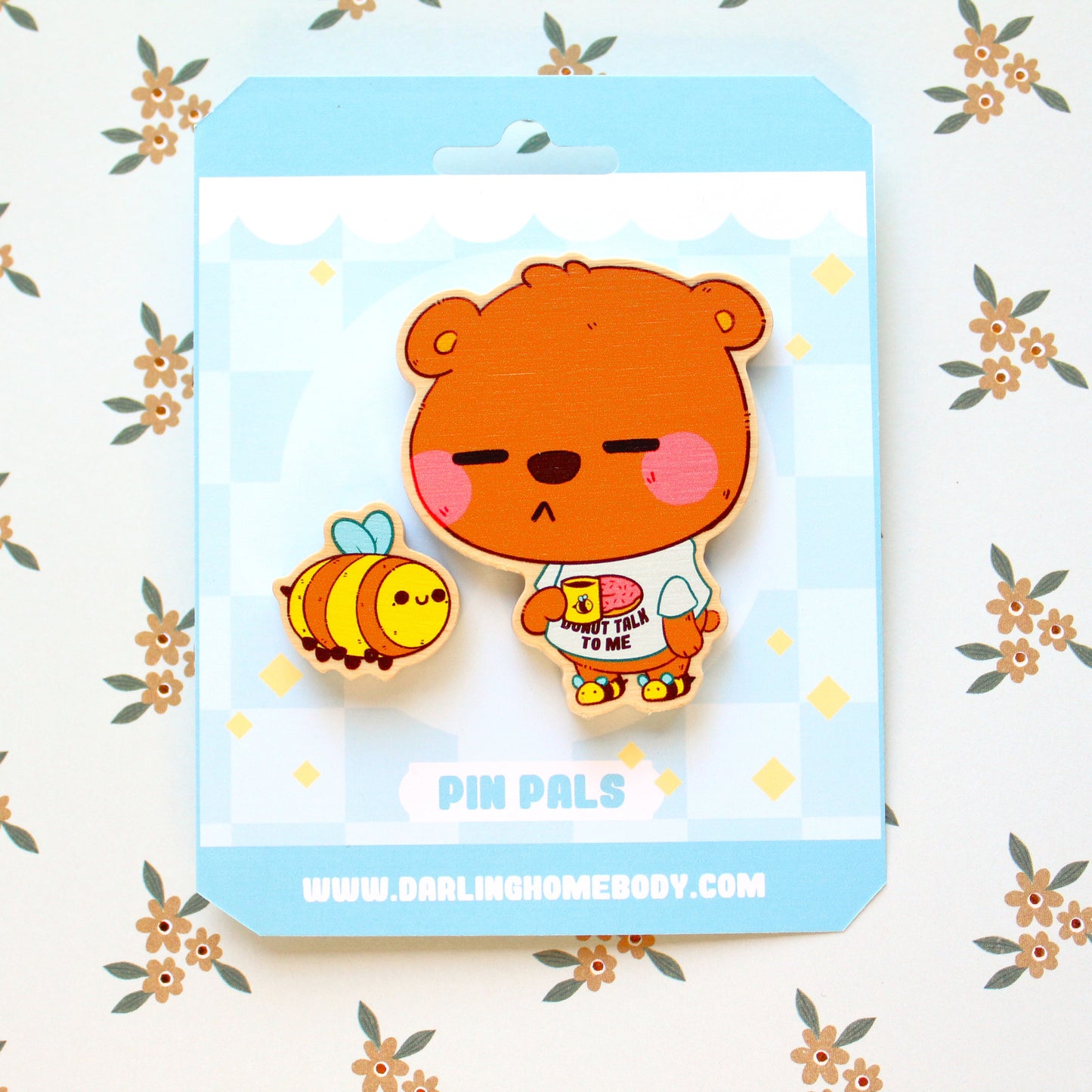 Wood Pin Set. Bear and Bumblebee Pin Pals.