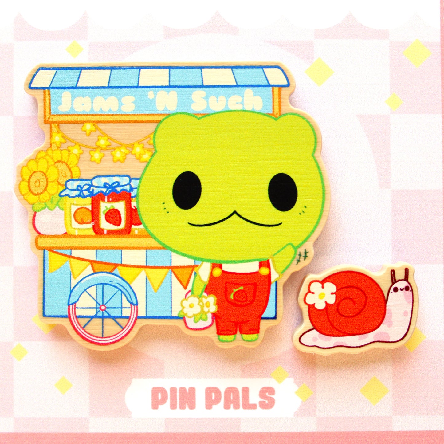 Wood Pin Set. Frog and Snail Pin Pals.