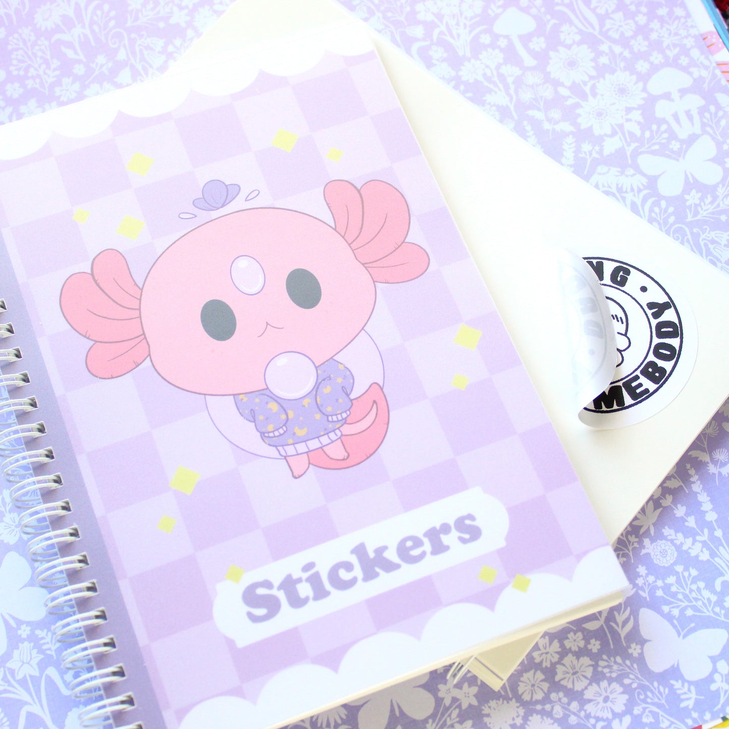 50 Page Sticker Keeper Book. Purple Axolotl Oracle. Reusable Sticker Album.