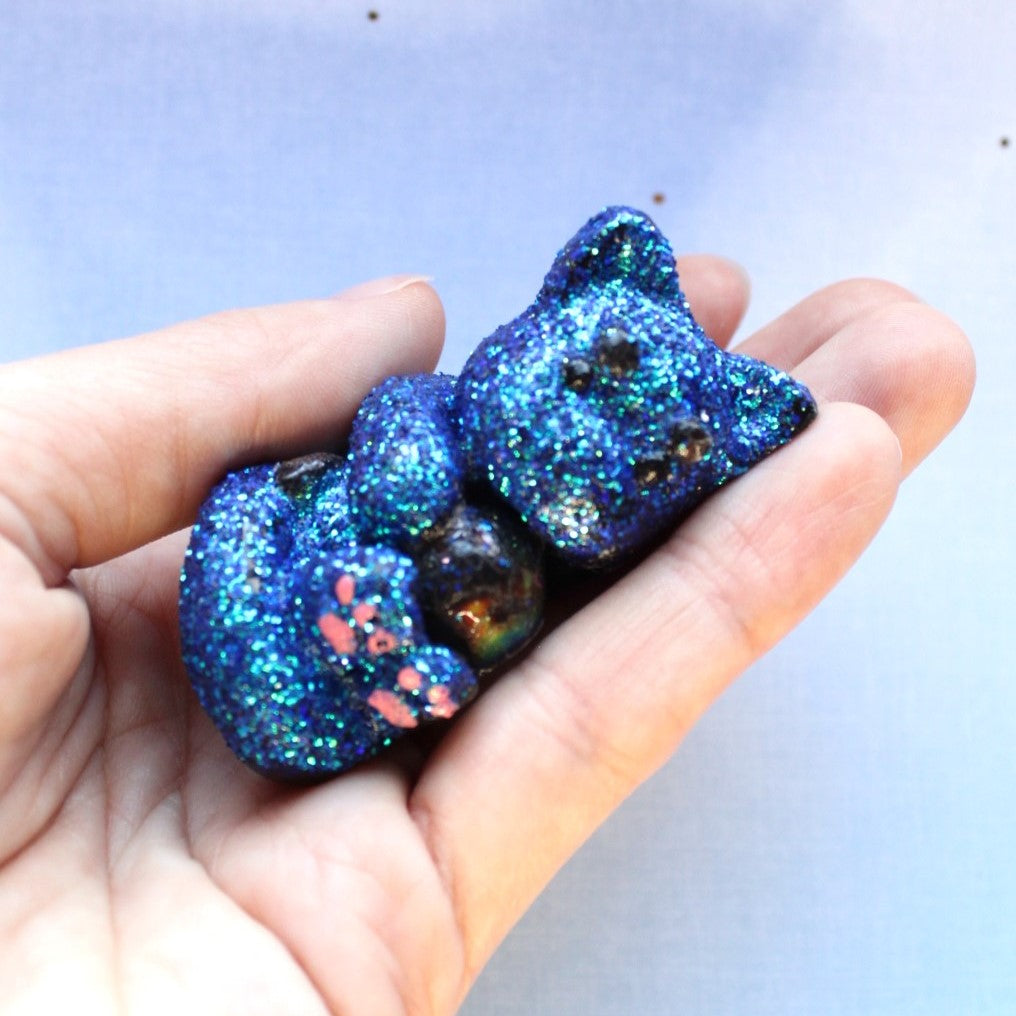Moody Midnight Mercat Figure. Handmade Resin Art Toy Mini Fig. Desk Decoration Collectable. Chibi