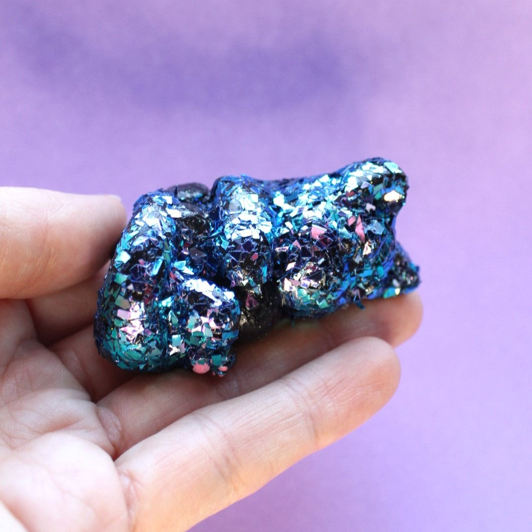 Moody Tourmaline Geode Mercat Figure. Handmade Resin Art Toy Mini Fig. Desk Decoration Collectable. Chibi