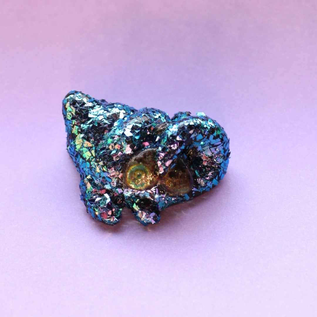 Moody Tourmaline Geode Mercat Figure. Handmade Resin Art Toy Mini Fig. Desk Decoration Collectable. Chibi