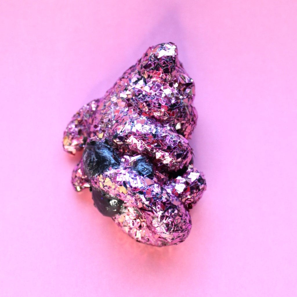 Moody Rubellite Geode Mercat Figure. Handmade Resin Art Toy Mini Fig. Desk Decoration Collectable. Chibi