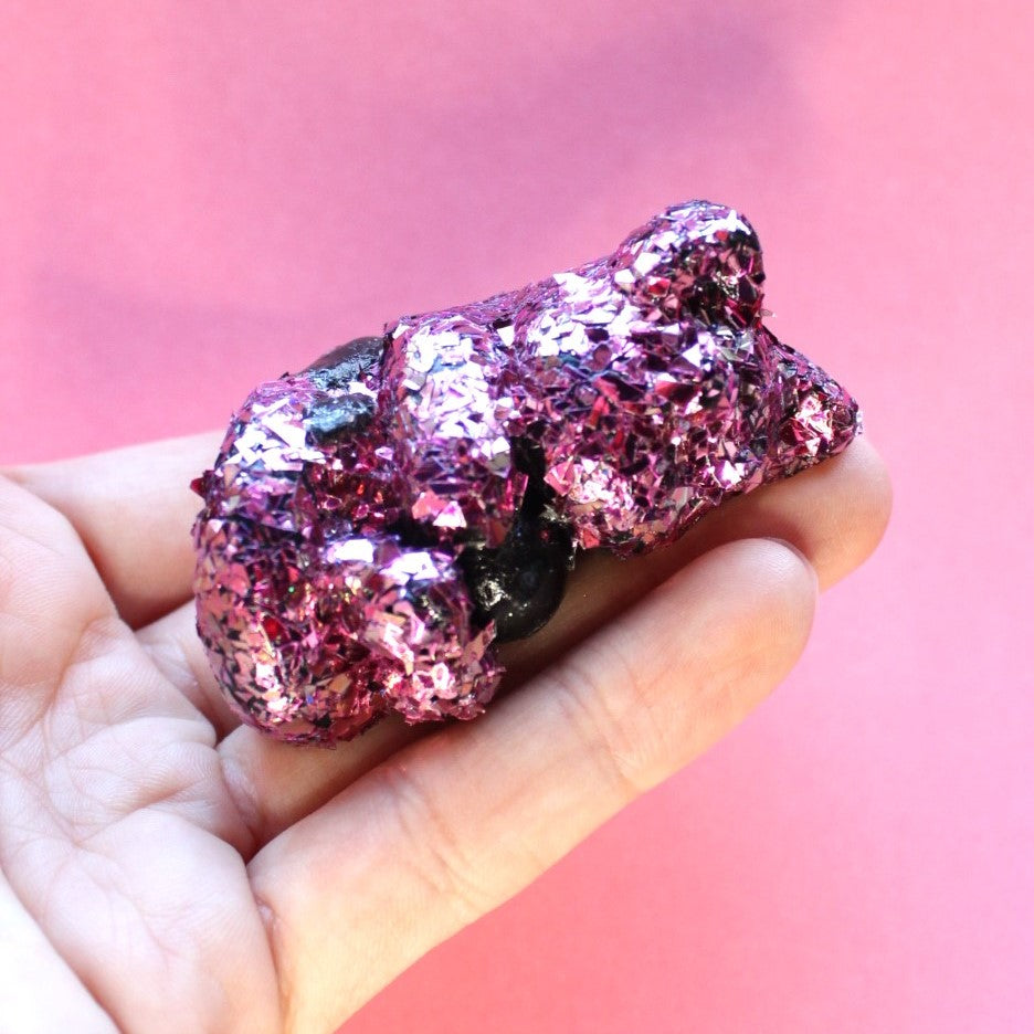 Moody Rubellite Geode Mercat Figure. Handmade Resin Art Toy Mini Fig. Desk Decoration Collectable. Chibi