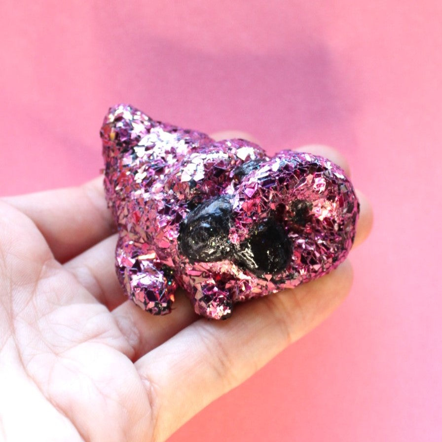 Moody Rubellite Geode Mercat Figure. Handmade Resin Art Toy Mini Fig. Desk Decoration Collectable. Chibi